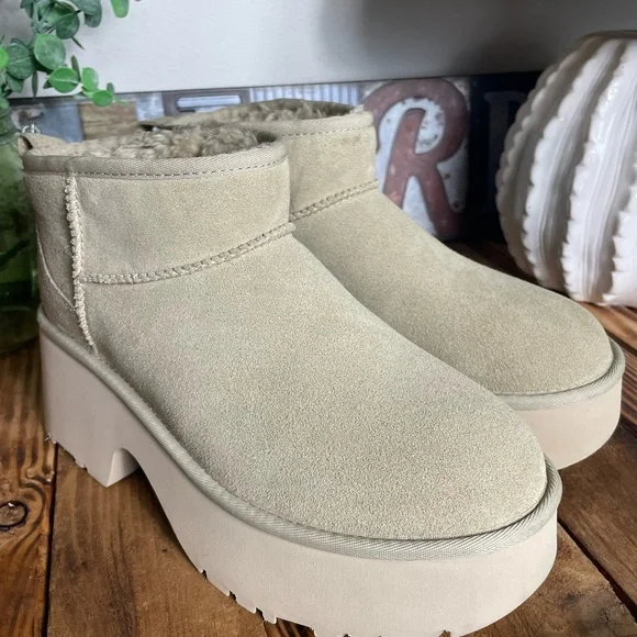 UGG Women's Ultra Mini New Heights Mustard Seed Platform Boots 1158311 - Picture 4 of 14